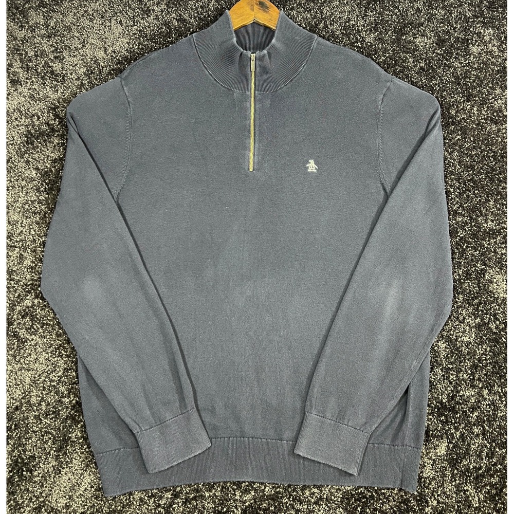 Original Penguin Men's XXL Blue 1/4 Zip Pullover Sweater Cotton Blend